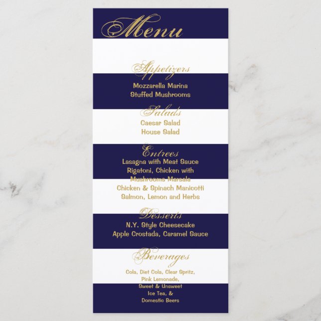 25 Cartes de menu Grille moderne Marine Blanc Cont (Devant)