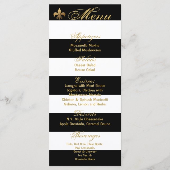 25 Cartes de menu Grille moderne Noir Blanc Contem (Devant)
