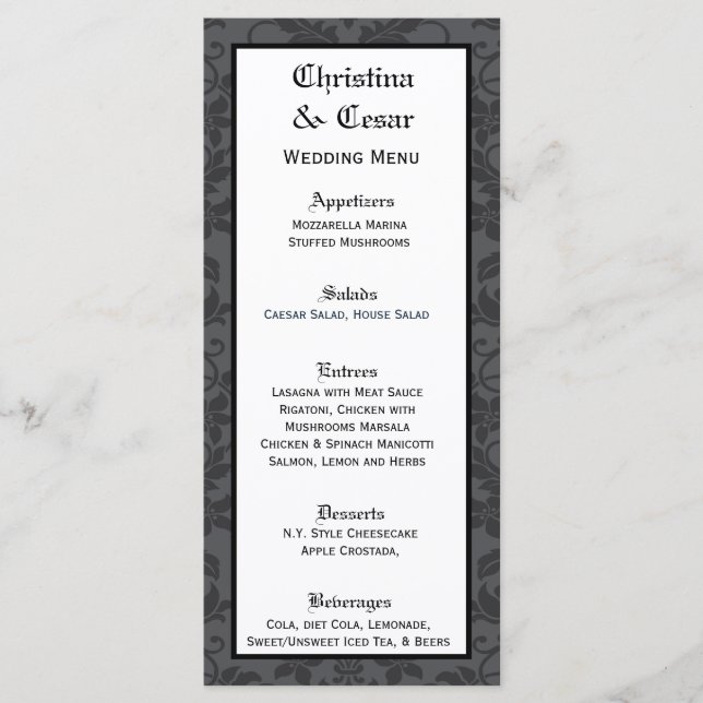 25 Cartes de menu Gris noir Formal Gothic Print (Devant)