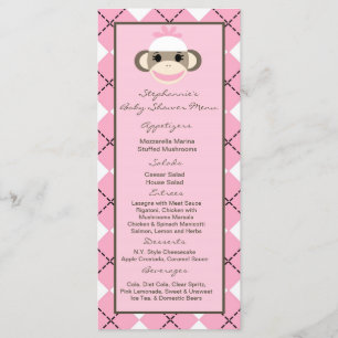 25 Cartes de menu Jacquard rose Sock Monkey