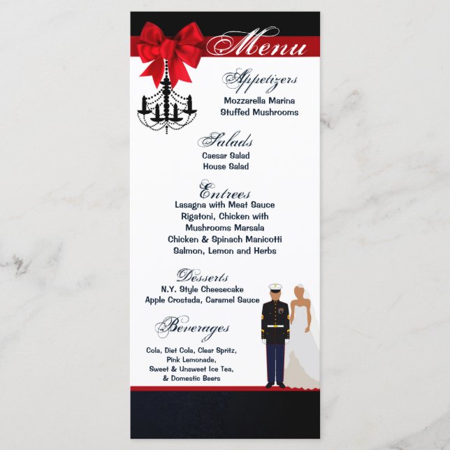 25 Cartes de menu Marine Hispanic Uniform Groom Br (Devant)