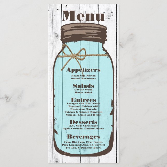 25 Cartes de menu Mason Jar Bois Pays Rustique (Devant)