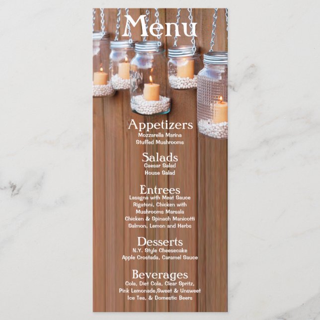 25 Cartes de menu Mason Jar Bougies Lights Night Y (Devant)
