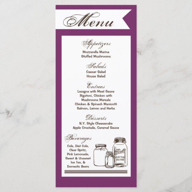 25 Cartes de menu Mason Jar Pays Vases rustiques B (Devant)