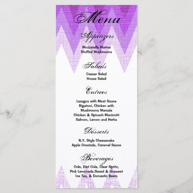25 Cartes de menu Ombre Purple Chevron (Devant)