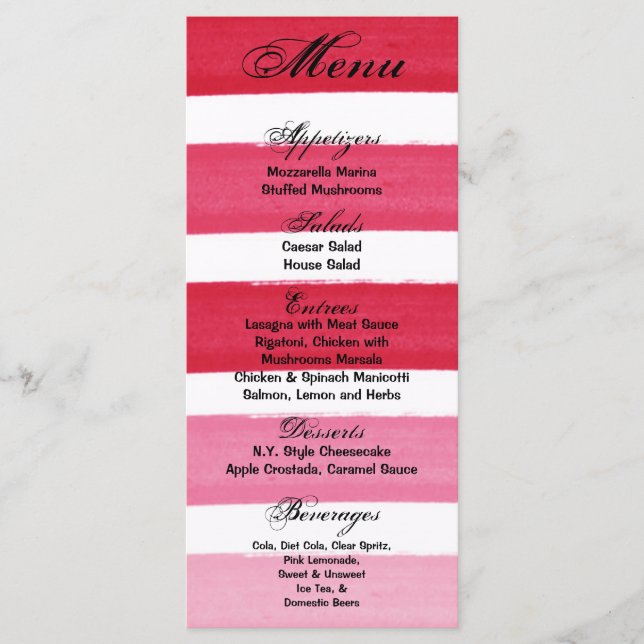 25 Cartes De Menu Ombre Stripe Pink Line Fade Wate (Devant)