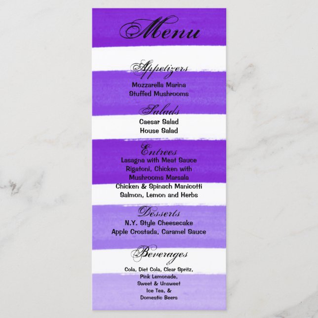 25 Cartes De Menu Ombre Stripe Purple Line Fade Wa (Devant)