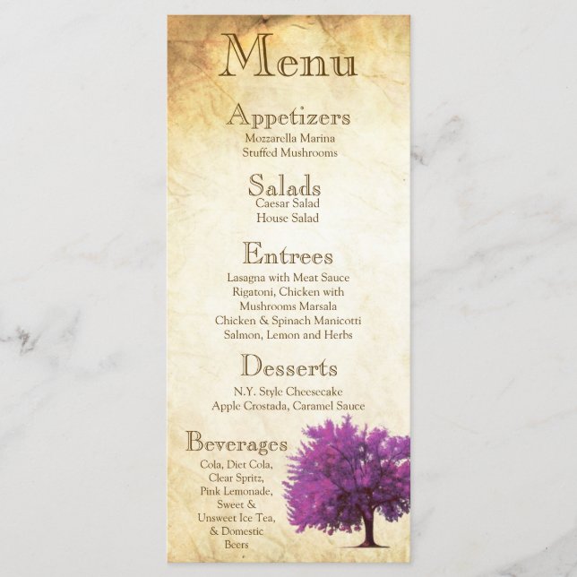 25 Cartes de menu Papier de printemps Arbre vieill (Devant)