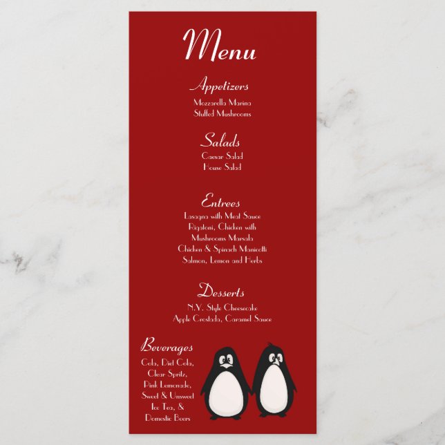 25 Cartes de menu Penguin Love Couple Mate for Lif (Devant)
