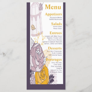 25 Cartes de menu Plum Vintage Mustard Rose Cage d