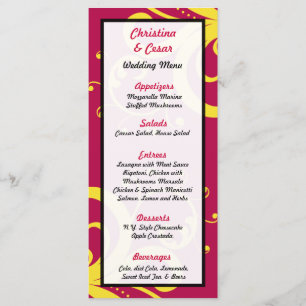 25 Cartes De Menu Points Hot Rose/Yellow Swirls