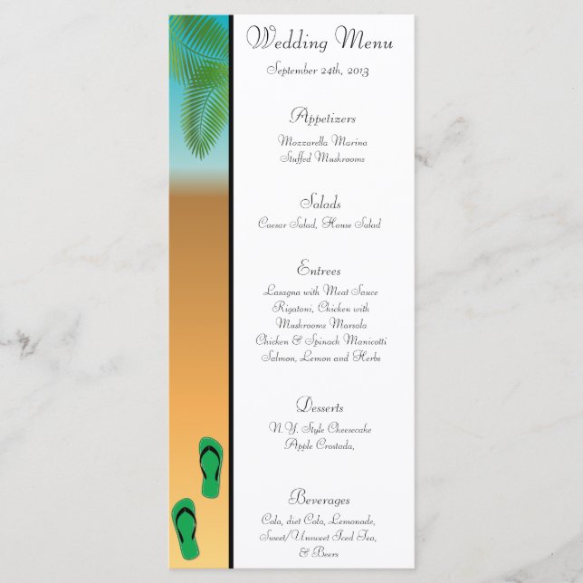 25 Cartes De Menu Ses Sandales Sur Plage Plam (Devant)