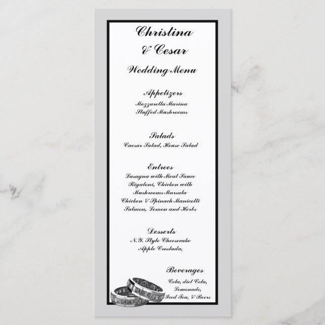 25 Cartes de menu Son/Ses Diamond Mariage Bagues (Devant)
