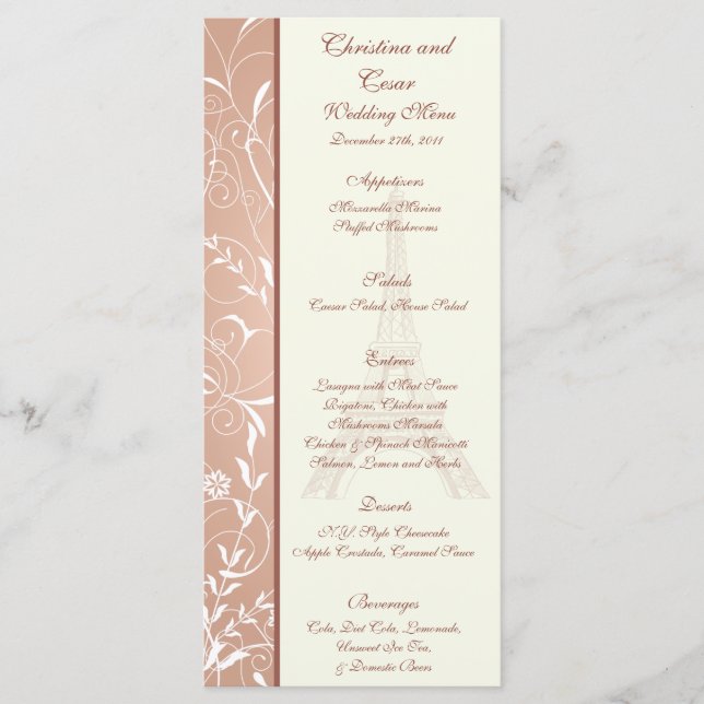 25 Cartes de menu Spirale florale à Paris (Devant)