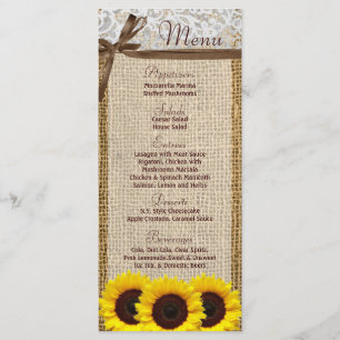 25 Cartes de menu Tournesol Dentelle Burlap Pays R
