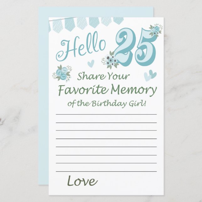 25 e anniversaire Mémoire préférée de l'anniversai (Devant / Derrière)
