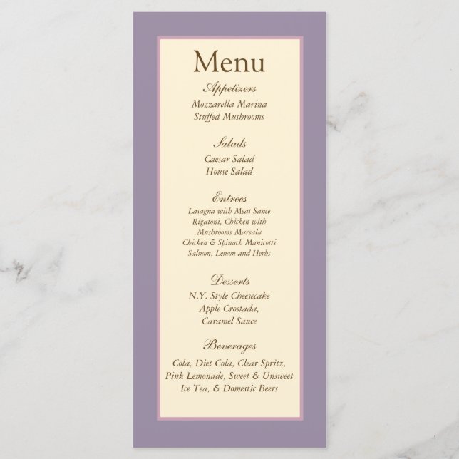 25 Élégantes Balises de menu Mariage violet (Devant)