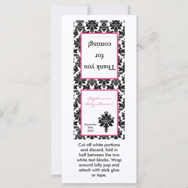 25 Lollipop Topper Hot Rose Black Damask (Devant)