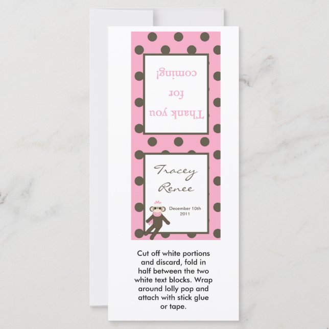 25 Lollipop Topper Pink Sock Singe (Devant)