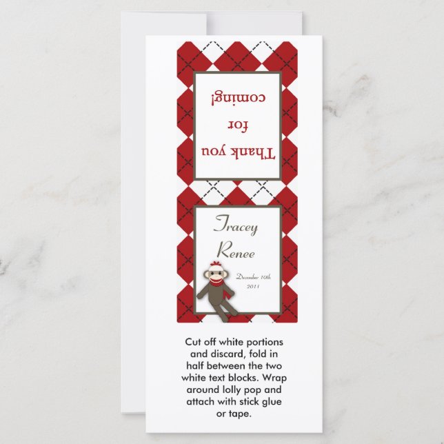 25 Lollipop Topper Red Sock Monkey Jacquard (Devant)