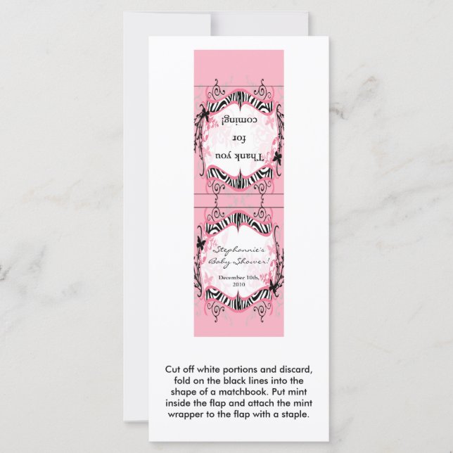 25 Mint Matchbooks Girly Butterfly Zebra Print (Devant)