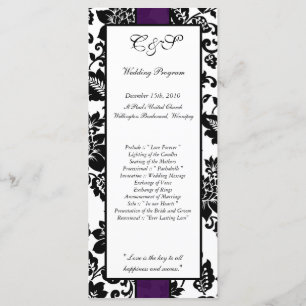 25 Programmes de Mariage damassé Florale Noir/Viol