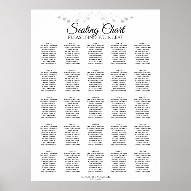 25 Tableau Argent Flourish Mariage Tableau de sièg (Devant)