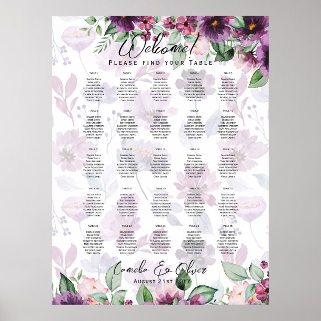 25 Tableau GRAPHIQUE DE SIÈGE Floral Violet (Devant)