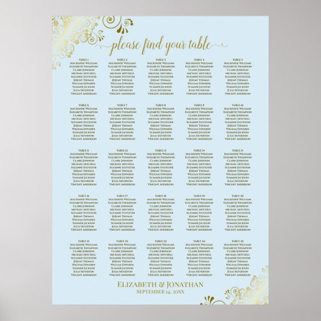 25 Tableau Or et Poudre Bleu Mariage Sièges (Devant)