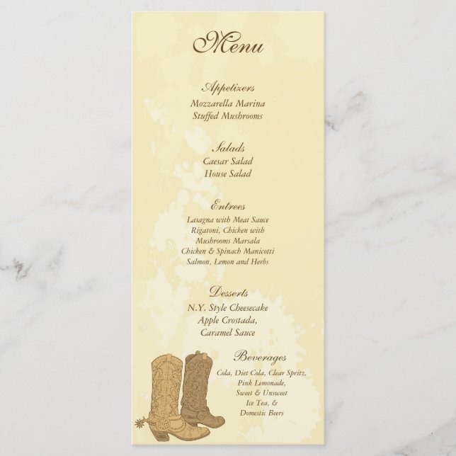 25 Tags du menu Mariage Cowboy (Devant)