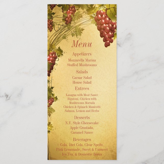 25 Vineyard Mariage Menu Tags (Devant)