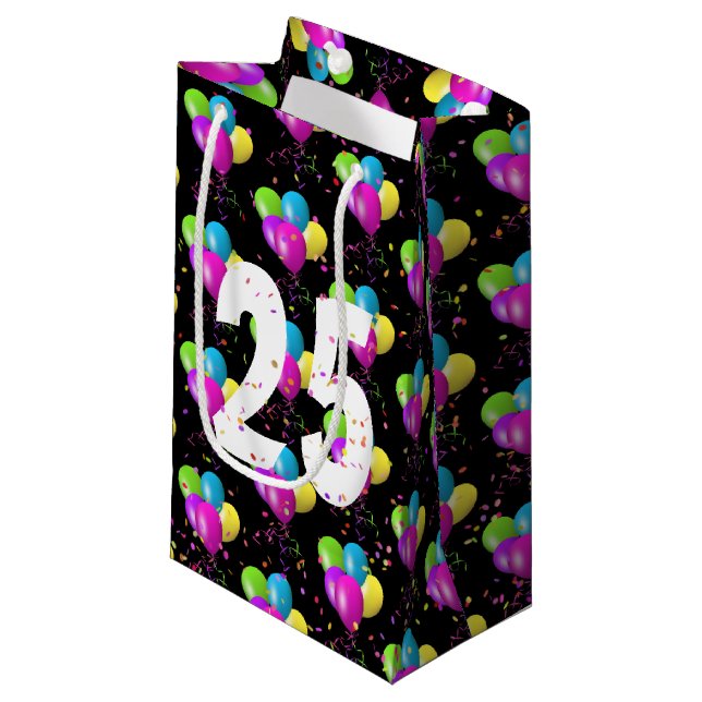 25e Anniversaire Ballons et Confetti Petit Sac Cad (Devant Angle)