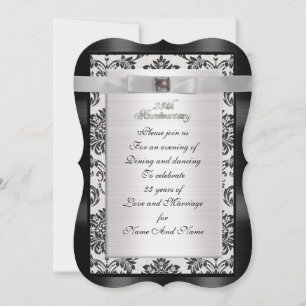 25e anniversaire Damask invitation noir et blanc