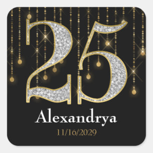 25e Anniversaire Diamants Gold Favor Tags Stickers