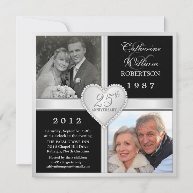 25e anniversaire du Mariage Coeurs Invitations pho (Devant)