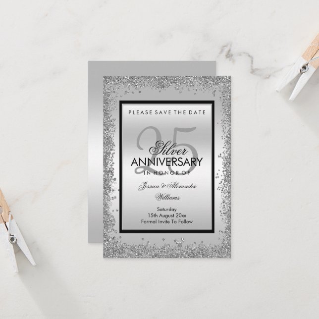 25e anniversaire du Mariage Glitzy Silver & Black (Devant/Arrière en situation)