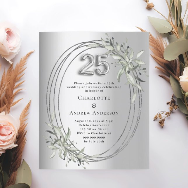 25e anniversaire du mariage invitation argent (Créateur téléchargé)