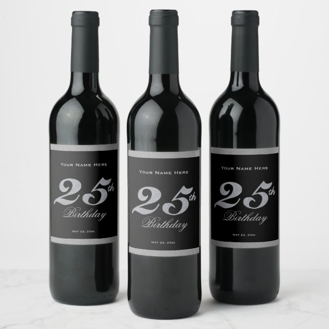 25e anniversaire Étiquette de vin d'argent (Bouteilles)