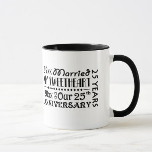 25e anniversaire Gift Mug ou Coupe avec des dates 