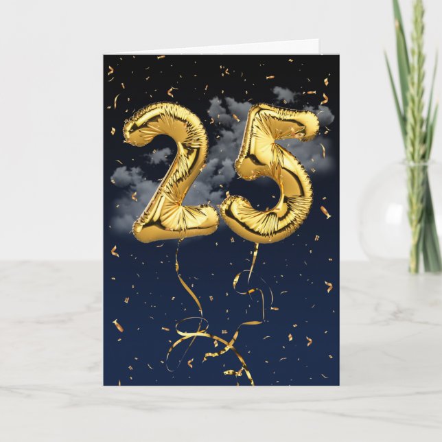 25e Anniversaire Gold Mylar Balloon et carte Confe (Devant)