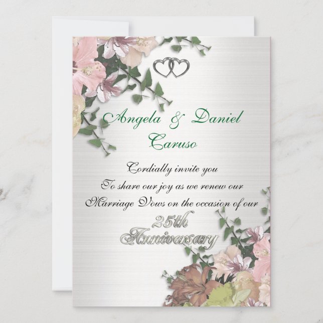 25e anniversaire Invitation Fleurs d'aquarelle (Devant)