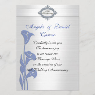 25e anniversaire Invitation Lys calla bleu