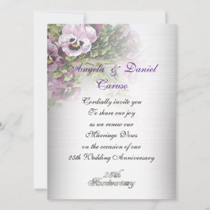 25e anniversaire Invitation pansies douces