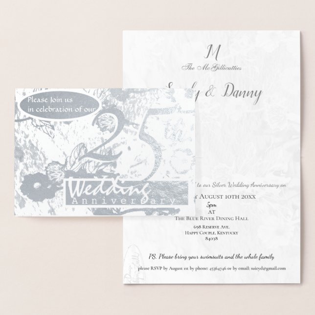 25e anniversaire Mariage d'argent Invitation Grey (Affichage)