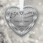 25e anniversaire Mariage garde des diamants d'arge<br><div class="desc">Elégant faux (imprimé) argent et diamants 25ème Mariage Anniversaire gardienne décoration ornement par Holiday Hearts Designs (droits réservés). Des champs modèles sont fournis pour vous permettre de personnaliser avec vos noms, anniversaire et date. Les styles de police, les tailles et le positionnement peuvent être customisés via le bouton "Personnaliser". Comme...</div>