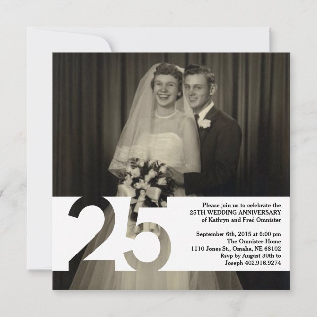 25e anniversaire Mariage Invitation 5,25 x 5,25 (Devant)