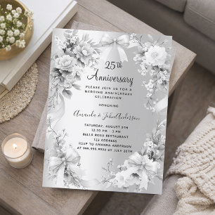 25e anniversaire mariage invitation florale argent