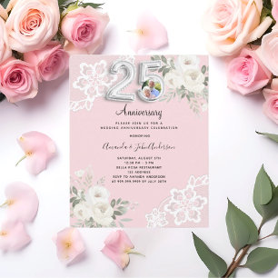 25e anniversaire mariage invitation photo rose