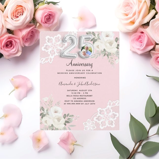 25e anniversaire mariage invitation photo rose (Créateur téléchargé)