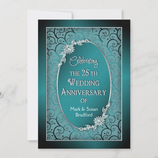 25E ANNIVERSAIRE MARIAGE INVITATIONS - TURQUOISE/B (Devant)